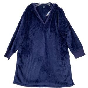 Nautica Hooded Tunic Lounge Top Womens XL Blue Sculpted Fleece Hoodie Teddy